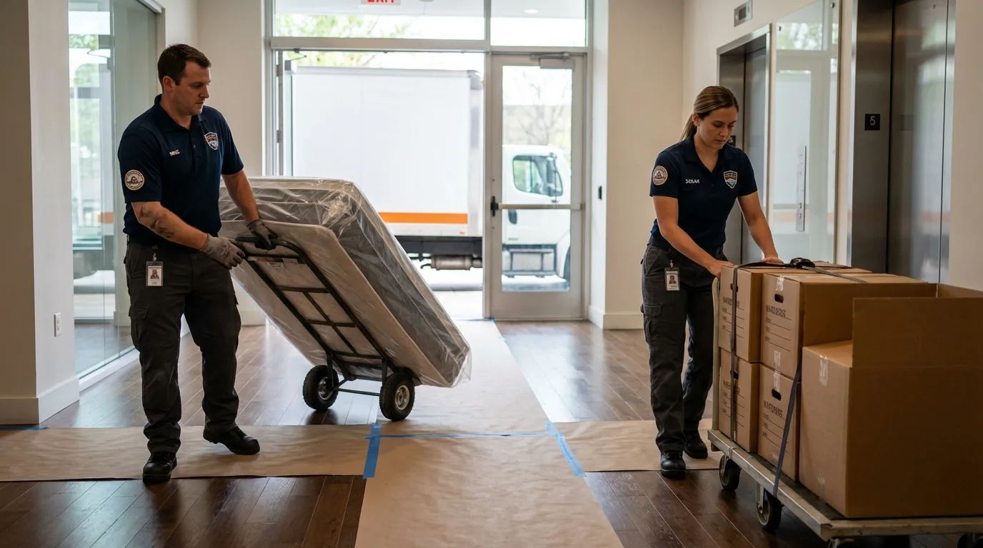 Professional apartment movers loading elevator in Glasco, NY